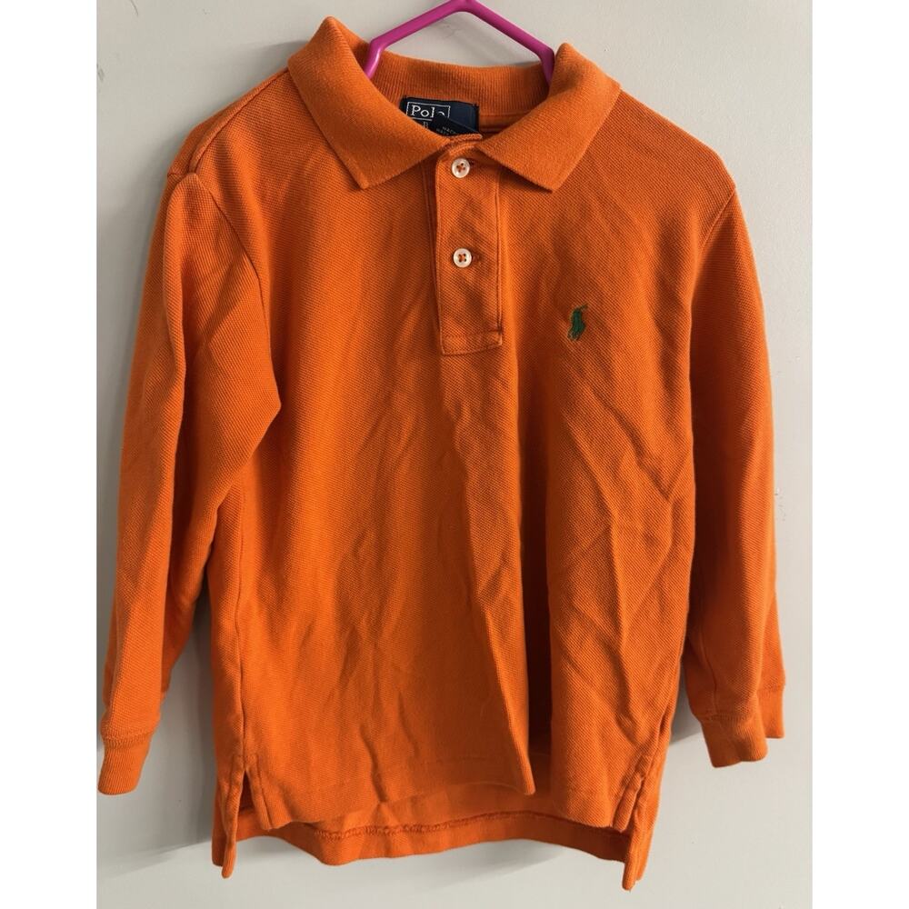 Polo Ralph Lauren Toddler Boy Orange Long Sleeve Polo Shirt Size 4T